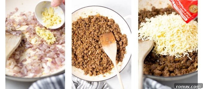 Collage of photos showing how to make flautas