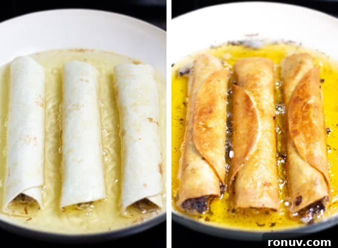 Collage of photos showing how to make flautas