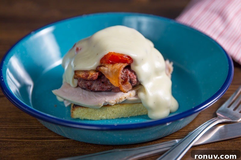 Kentucky Hot Brown Burger Recipe on the Big Green Egg 2 Kentucky Hot Brown Burgers on the Big Green Egg