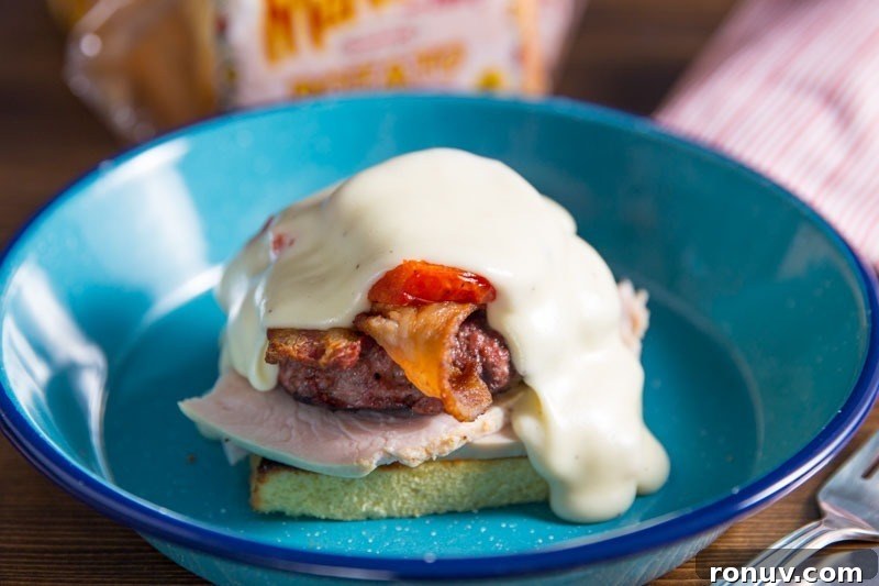Kentucky Hot Brown Burger Recipe on the Big Green Egg 8 Hot Brown Burger with bacon and sauce