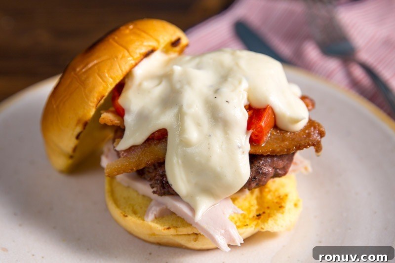 Kentucky Hot Brown Burger Recipe on the Big Green Egg 9 Kentucky Hot Brown Burgers ready to serve
