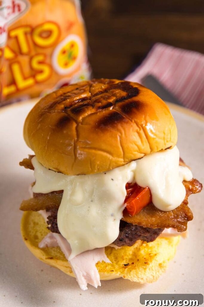 Kentucky Hot Brown Burger Recipe on the Big Green Egg 10 Close-up of Hot Brown Burger