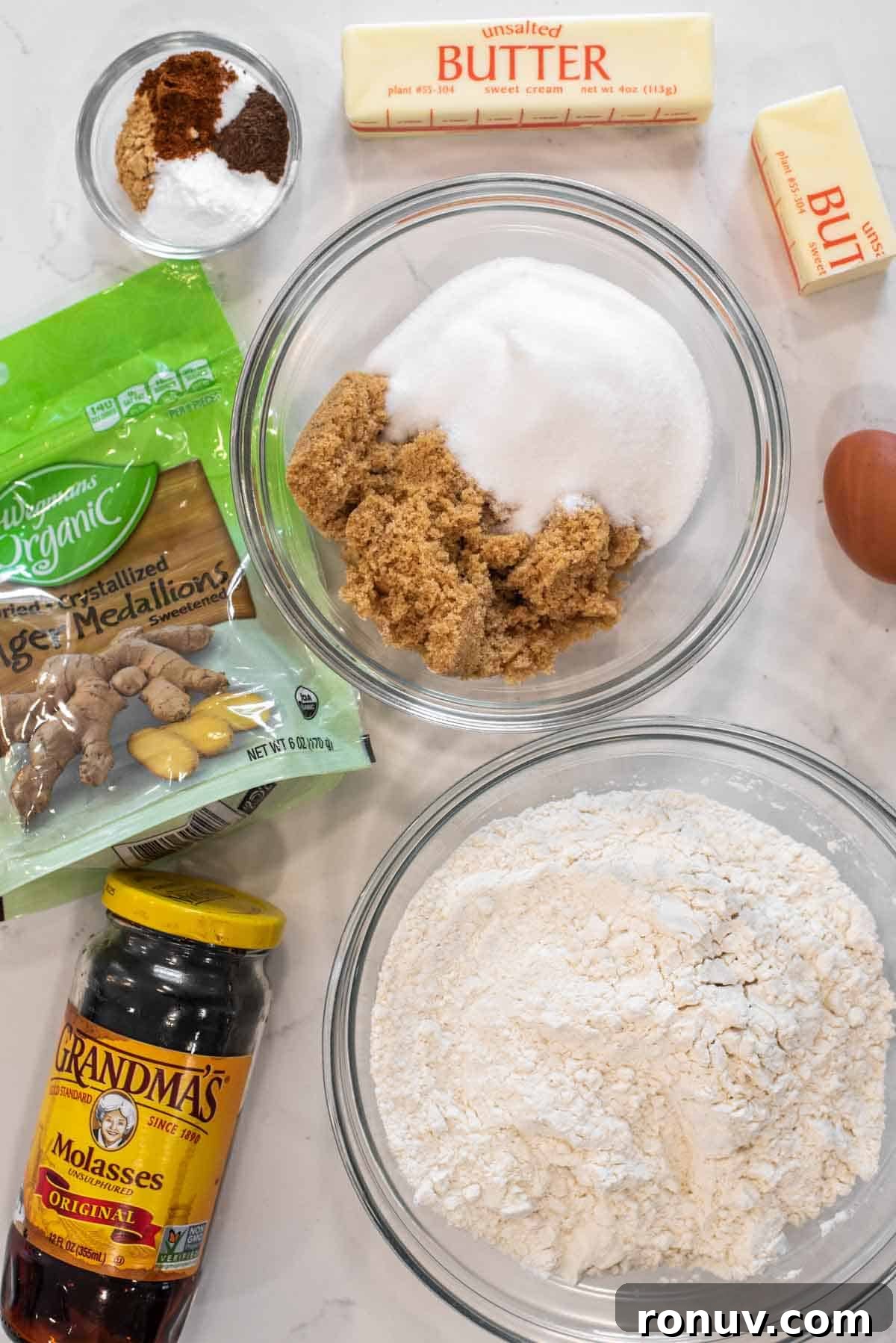 Soft Chewy Molasses Ginger Cookies 3 overhead shot of ingredients for ginger cookies