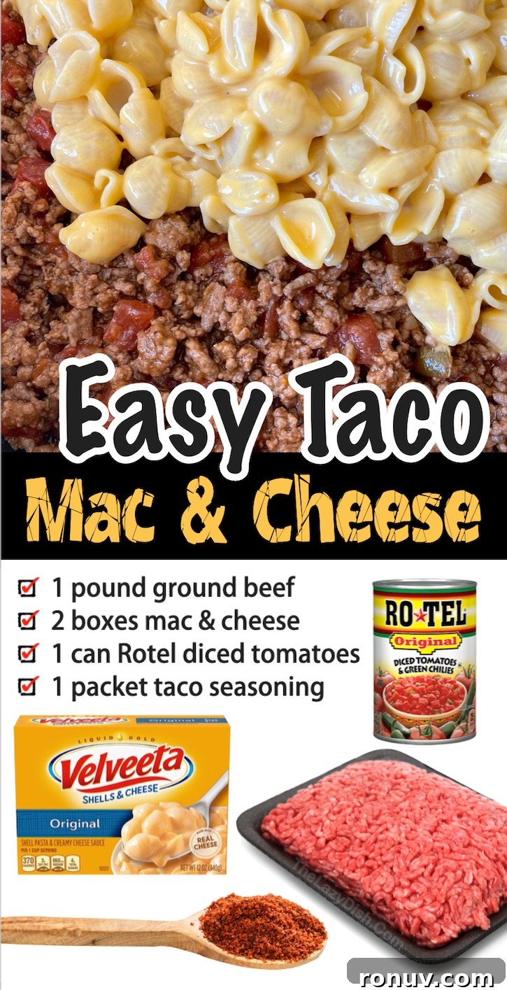 Quick Taco Macaroni and Cheese Dinner Recipe 11 A super simple weeknight dinner! My picky eaters love this taco macaroni and cheese. It's made with just a few cheap ingredients including boxed Mac and cheese, ground beef, taco seasoning and a can of diced tomatoes. It doesn't get any easier than this!
