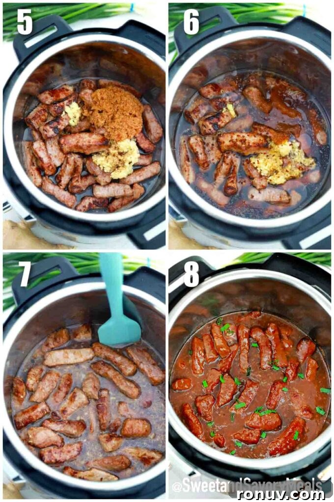 photo collage of steps how to make pressure cooker mongolian beef