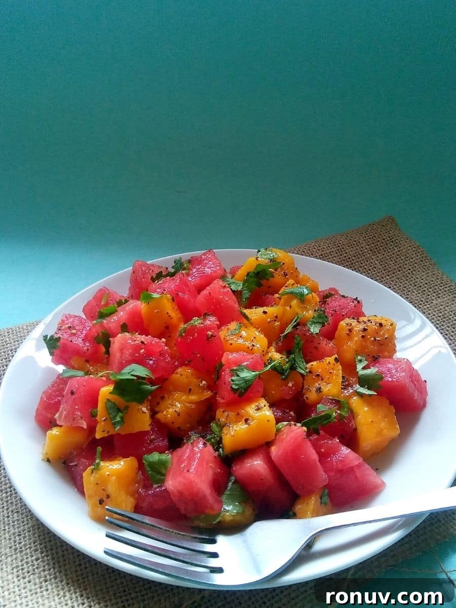 Watermelon and Mango Salad Recipe with Mint and Lime 2 Watermelon Mango Summer Salad