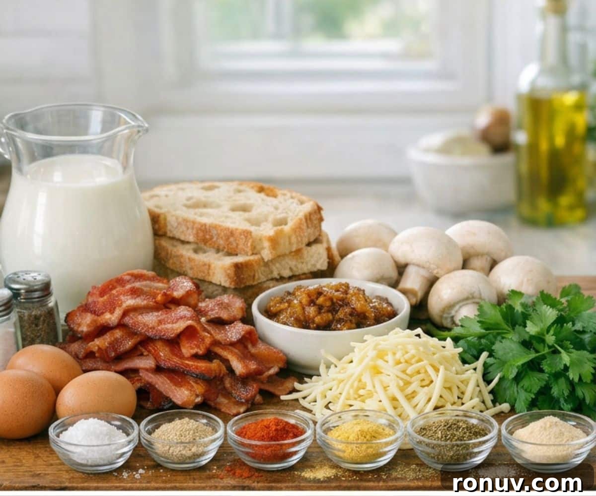 Overnight Bacon and Egg Strata Recipe 3 Ingredients for the recipe.