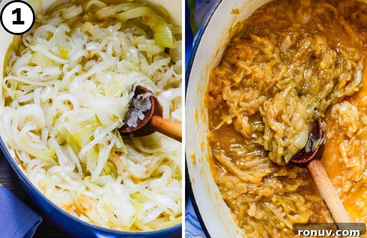 Overnight Bacon and Egg Strata Recipe 4 caramelizing onions.