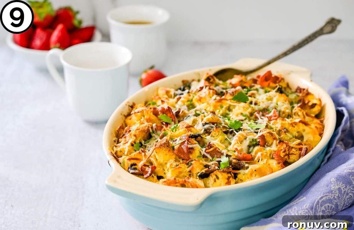 Overnight Bacon and Egg Strata Recipe 6 bake the onion and bacon strata until golden and cooked through.