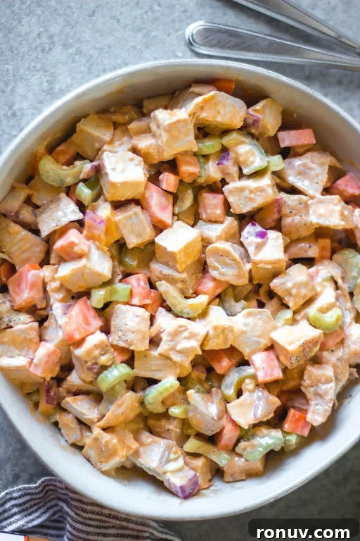 Buffalo Chicken Salad Ingredients Buffalo chicken salad ingredients in a bowl