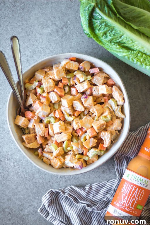 Buffalo Chicken Salad Served Over Greens Buffalo chicken salad served over greens