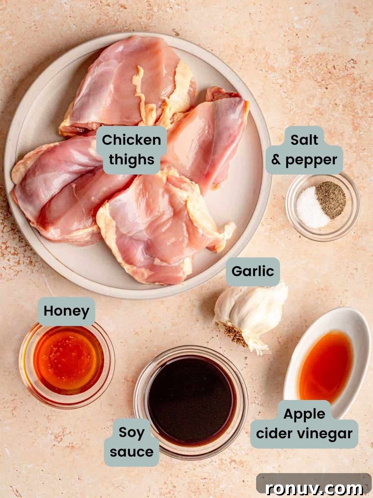 Sticky Honey Garlic Chicken Thighs for Quick Weeknight Dinner 3 Ingredients in honey garlic chicken.