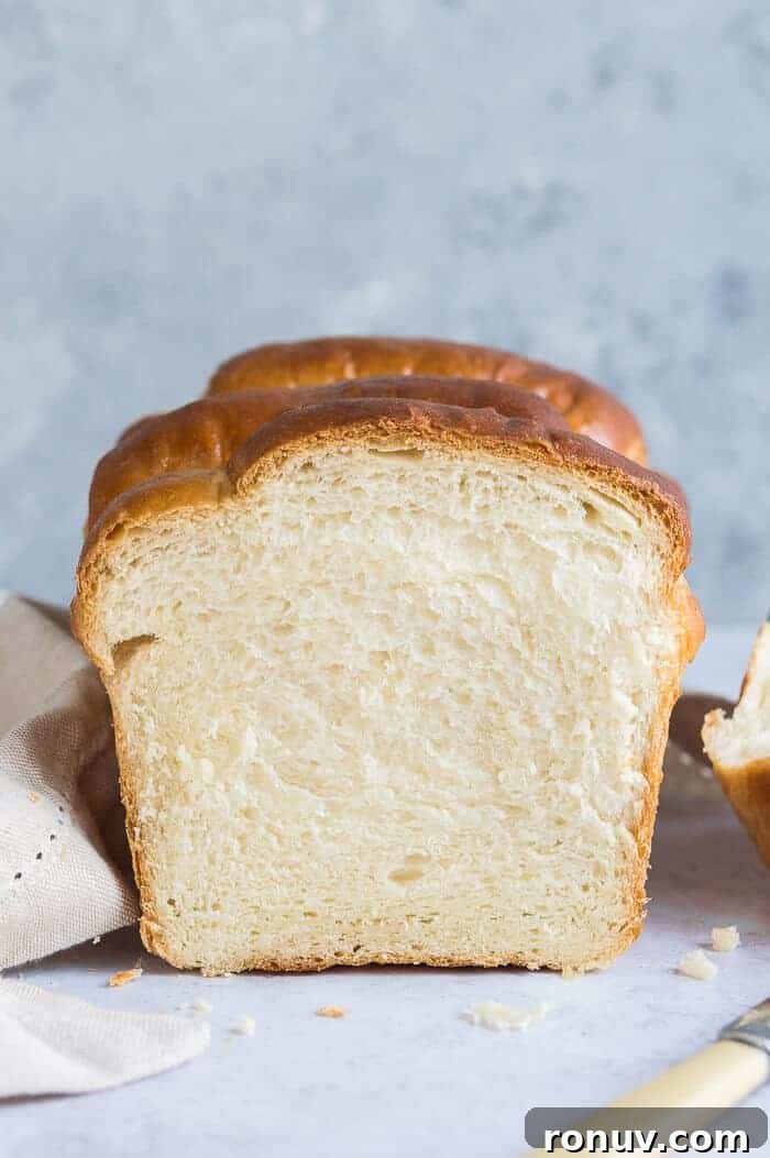 Sliced vegan Hokkaido milk bread A sliced loaf of milk bread