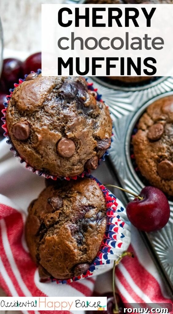 Homemade Cherry Chocolate Muffins Recipe 9 Chocolate cherry muffins are moist chocolate muffins studded with chocolate chips and juicy chopped cherries, what’s not to love? Sometimes you want a decadent muffin for breakfast and, oh my, does this fit the bill!