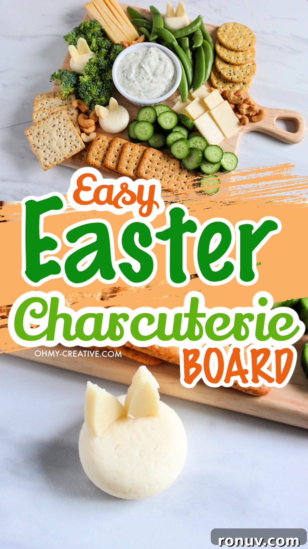 DIY Adorable Easter Charcuterie Board Ideas 7 Close-up of bunny cheese with crackers and veggies